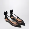 Aquazzura Black Mesh And Suede Ballerinas With Bow In Black