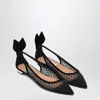 Aquazzura Black Mesh And Suede Ballerinas With Bow In Multi