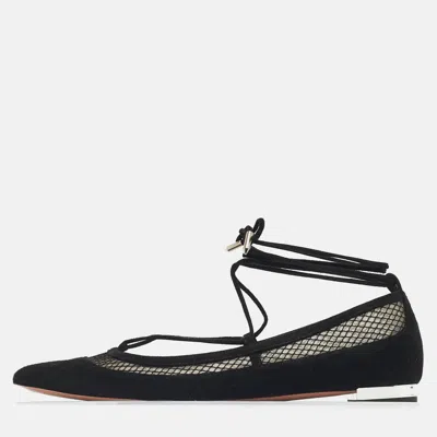 Aquazzura Black Net And Suede Ballet Flats
