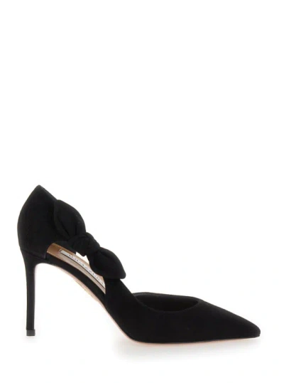 Aquazzura Black Pumps With Bow Detail In Suede