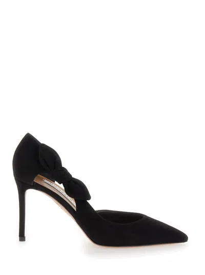 Aquazzura Black Pumps With Bow Detail In Suede Woman