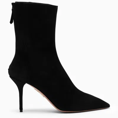 Aquazzura Saint Honore 85 Suede Ankle Boots In Black