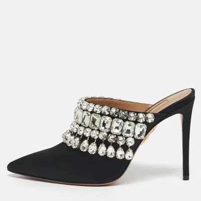 Aquazzura Black Satin Crystal Embellished Palace Mules