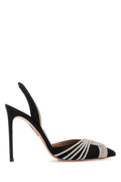Aquazzura Black Satin Gatsby Sling 105 Pumps