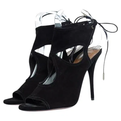 Pre-owned Aquazzura , Black Sexy Thing Cutout Suede Sandals
