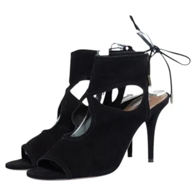 Pre-owned Aquazzura , Black Sexy Thing Cutout Suede Sandals