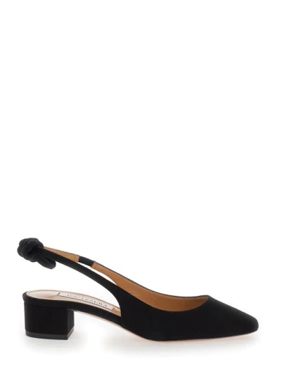 Aquazzura Black Slingback With Bow Detail In Suede
