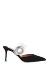 Aquazzura Black Slingback Mules With Crystal Embellishment And Transparent Strap In Suede Woman In Black