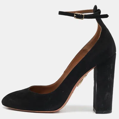 Pre-owned Aquazzura Black Suede Alix Ankle Strap Pumps Size 37