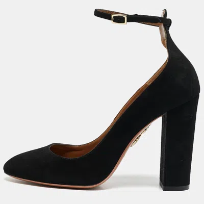 Pre-owned Aquazzura Black Suede Alix Mary Jane Pumps Size 38