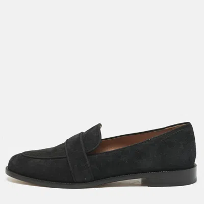 Pre-owned Aquazzura Black Suede And Grosgrain Martin Loafers Size 39