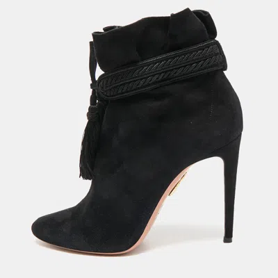 Pre-owned Aquazzura Black Suede Ankle Length Boots Size 41