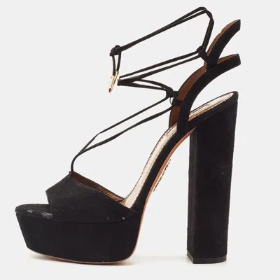 Pre-owned Aquazzura Black Suede Ankle Strap Platform Sandals Size 38