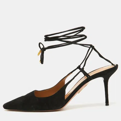 Pre-owned Aquazzura Black Suede Ankle Wrap Ambra Pumps Size 40