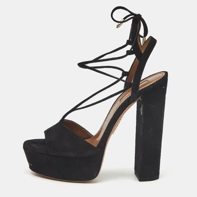 Aquazzura Black Suede Austin Plateau Platform Sandals