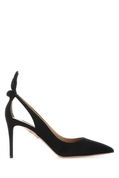 Aquazzura Black Suede Bow Tie 85 Pumps