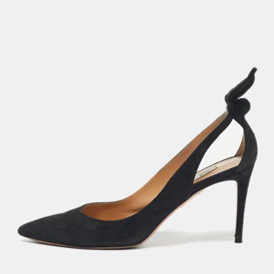 Pre-owned Aquazzura Black Suede Bow Tie Pumps Size 38