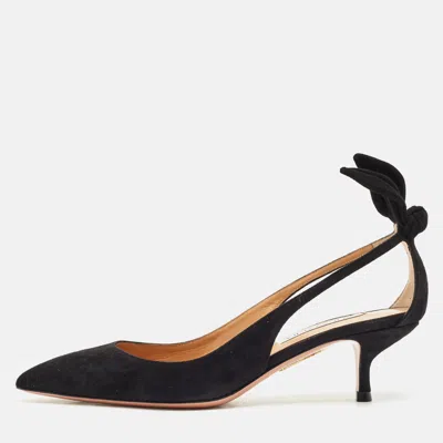 Pre-owned Aquazzura Black Suede Bow Tie Pumps Size 38.5