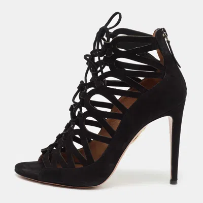 Pre-owned Aquazzura Black Suede Cut Out Belgravia Ankle Boots Size 37