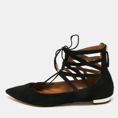Aquazzura Black Suede Dancer Lace-up Ballet Flats