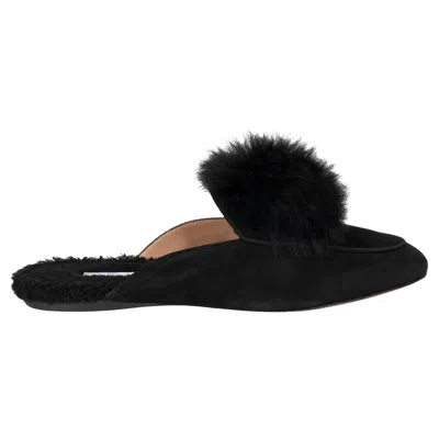Pre-owned Aquazzura Black Suede Foxy Shearling Lined Mules Shoes 39.5