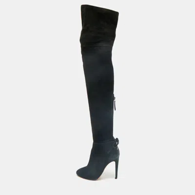 Aquazzura Black Suede Gainsbourg Knee Length Boots In Blue