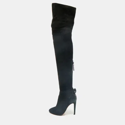 Pre-owned Aquazzura Black Suede Gainsbourg Knee Length Boots Size 35