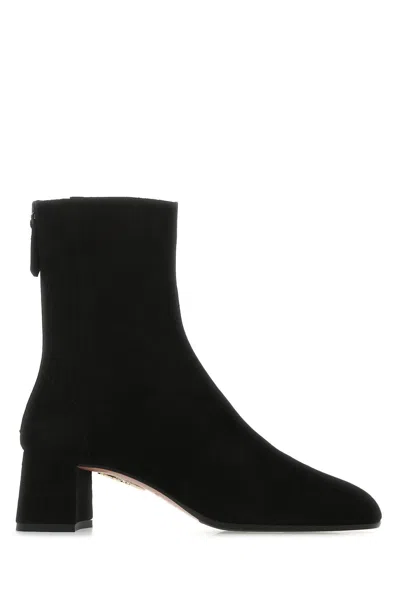 AQUAZZURA BLACK SUEDE SAINT HONORÈ 50 ANKLE BOOTS 