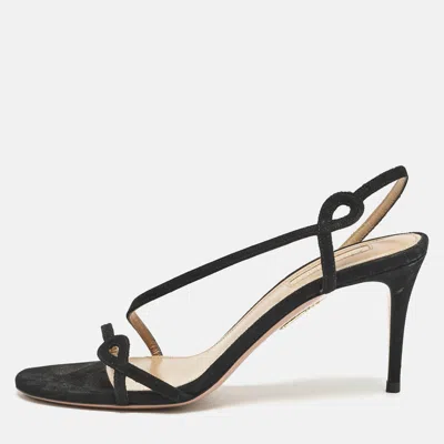 Pre-owned Aquazzura Black Suede Serpentine Strappy Slingback Sandals Size 36.5