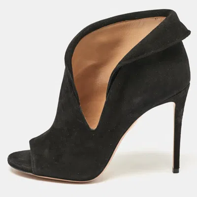 Pre-owned Aquazzura Black Suede Viola Ankle Length Boots Size 40