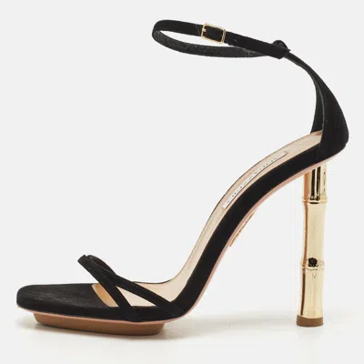 Pre-owned Aquazzura Black Suede Wild Nights 115 Ankle Strap Sandals Size 40