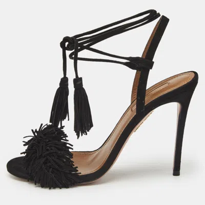 Pre-owned Aquazzura Black Suede Wild Thing Ankle Strap Sandals Size 36
