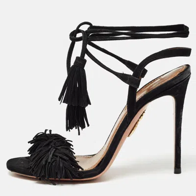 Pre-owned Aquazzura Black Suede Wild Thing Ankle Wrap Sandals Size 35