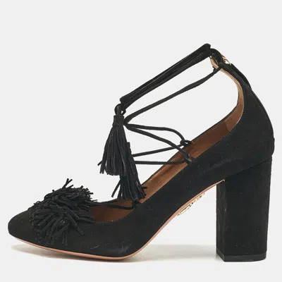 Pre-owned Aquazzura Black Suede Wild Thing Pumps Size 37.5