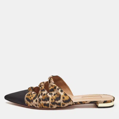 Aquazzura Black/beige Leopard Print Fabric Mondaine Mules In Animal Print