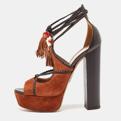 Aquazzura Black/brown Suede And Leather Ankle Sandals