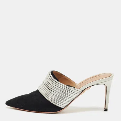 Pre-owned Aquazzura Black/silver Suede And Leather Rendez Vous Mules Size 36