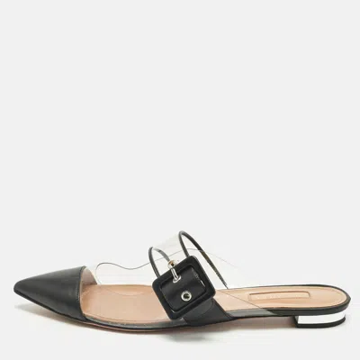 Aquazzura Black/transparent Leather And Pvc Optic Buckle Mules