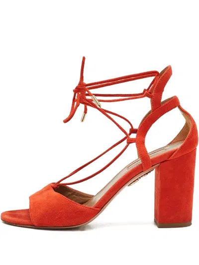 Pre-owned Aquazzura Block-heel Ankle-strap Sandals In Orange