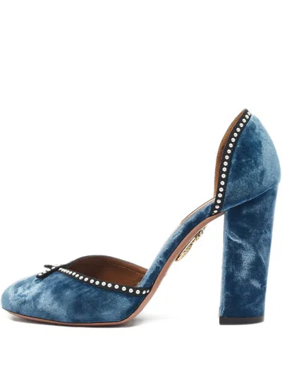 Pre-owned Aquazzura Block-heel Embellished Pumps In Blue