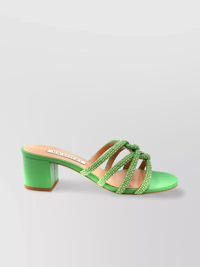 Aquazzura Block Heel Embellished Strappy Sandals In Green