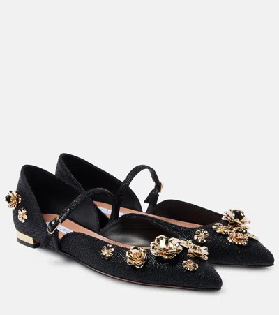 Aquazzura Bloom Embellished Ballet Flats In Black