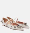 Aquazzura Bloom Embellished Mary Jane Flats In Silver