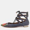 Aquazzura Blue Floral Embroidered Denim Christy Flat Sandals In Blue