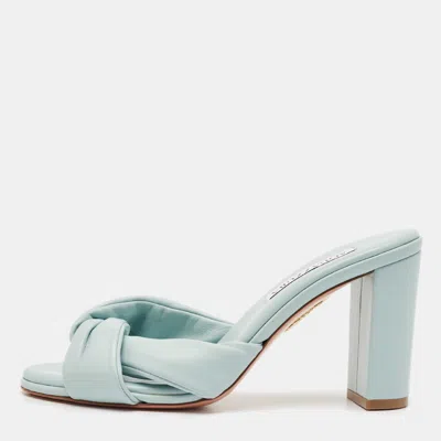 Pre-owned Aquazzura Blue Knotted Leather Olie Slide Sandals Size 36.5