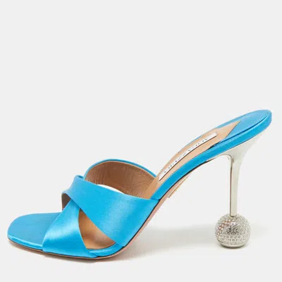 Aquazzura Blue Satin Darling Slide Sandals