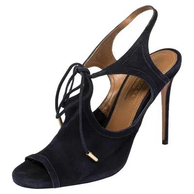 Pre-owned Aquazzura Blue Suede Tie-up Sandals Size 36