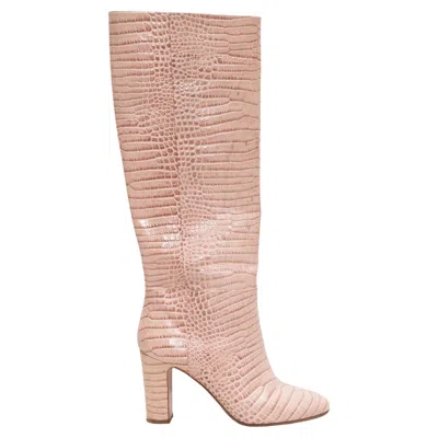 Pre-owned Aquazzura Blush  Embossed Croc Knee-high Heeled Boots Size 40 In Sand
