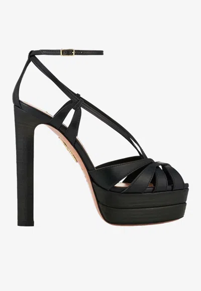 Aquazzura Bonita 130 Leather Platform Sandals In Black