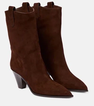 Aquazzura 80mm Suede Leather Cowboy Boots In Brown